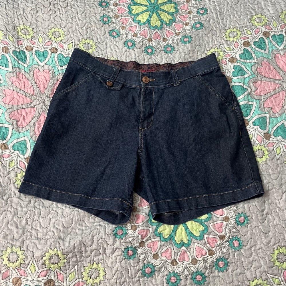 Lee Womens Comfort Waistband Denim Shorts Dark Wash Indigo Size 8 Medium Stretch